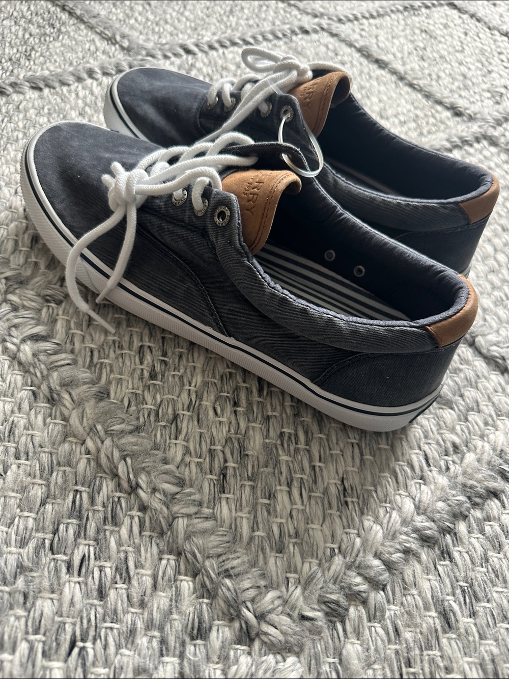 Sperry Charcoal Canvas Boat Shoes with White Laces - Picture 2 of 3